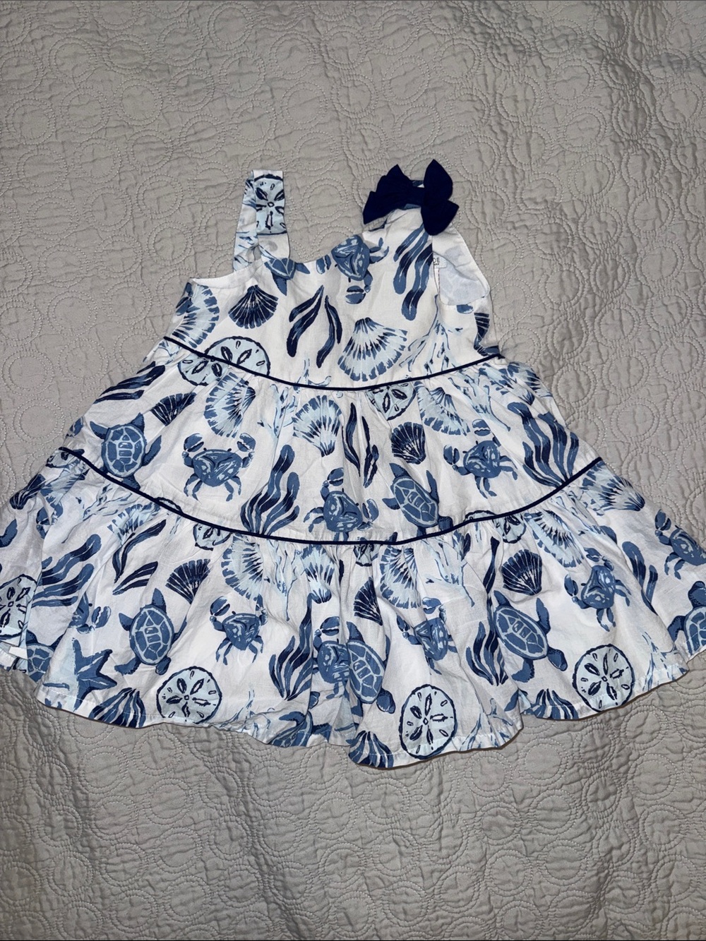 2T - Blue and White Sea Life Tiered Dress
